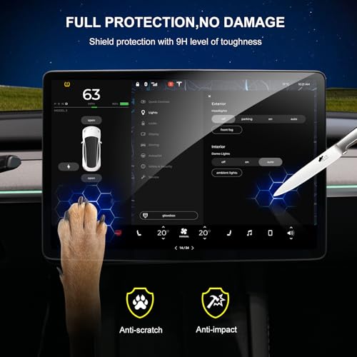 New Version Tesla Model Y/3 Screen Protector Accessories【Matte No Glare! Anti Fingerprint】Premium 9H Tempered Glass Screen Protector with Mounting Frame Kit for Model 3(2023-2017) /Model Y(2024-2020)