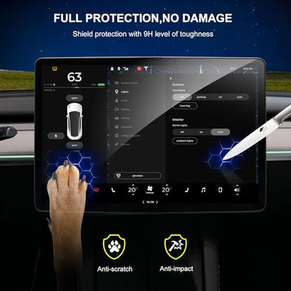 New Version Tesla Model Y/3 Screen Protector Accessories【Matte No Glare! Anti Fingerprint】Premium 9H Tempered Glass Screen Protector with Mounting Frame Kit for Model 3(2023-2017) /Model Y(2024-2020)