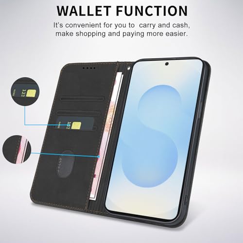 Wallet Case for Samsung Galaxy S25 FE 5G - PU Leather Flip Cover with Card Holder Slots, Strong Magnetic Folio Kickstand Phone Case, Black - color: Black, size: Samsung Galaxy S25 FE 6.7"