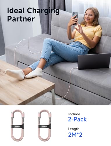 JSAUX 100W USB C to USB C Cable, 2-Pack 6.6FT, 5A Fast Charging, Pink - color: Pink, size: 6.6 ft+6.6 ft