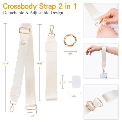 Save Girls Phone Lanyard with Wallet, 2 Pcs-Clip & Go Phone Strap Crossbody with Zippered Pouch & Wrist Lanyard-1 Pad, Universal Cellphone Strap Adjustable Neck Crossbody for Women (Beige) - color: Big Bag Phone Strap-beige