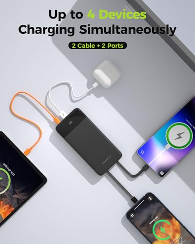 CHARCO Portable Charger Power Bank with Built in Cable 10000mAh - color: Black