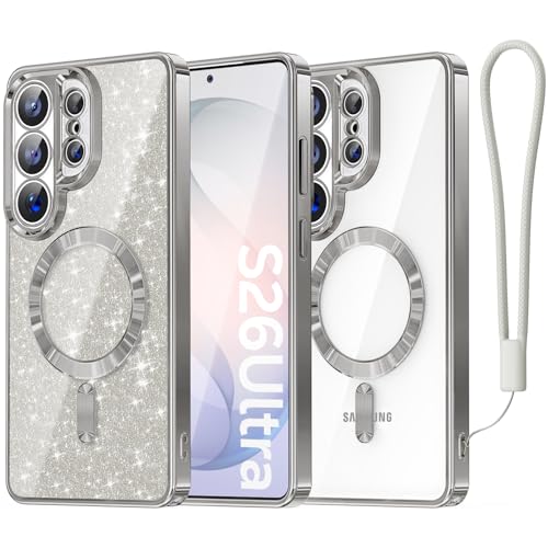 Meifigno Magnetic Case Designed for Samsung Galaxy S26 Ultra 6.9", [Compatible with MagSafe] [Removable Glitter Card & Wrist Strap], Surround Lens Protection Case for Galaxy S26 Ultra, Silver - color: Silver, size: S26 Ultra Case (2026)