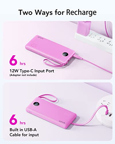 VRURC Portable Charger, Slim Power Bank Built-in 4 Cables, Travel Essential - color: Purple