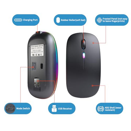 Afaartcci Rechargeable Wireless Mouse, Silent Bluetooth Mouse (Black) - color: Black