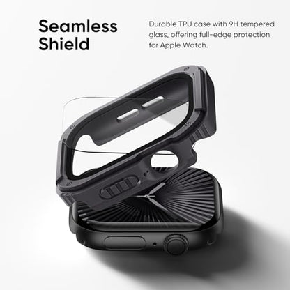 Recoppa 2 Pack Rugged Case with Screen Protector for Apple Watch Series 11 10 46mm，Tactical Military Grade Durable Shockproof Bumper Protective Cover for Men iWatch 46mm - color: Black/Gray