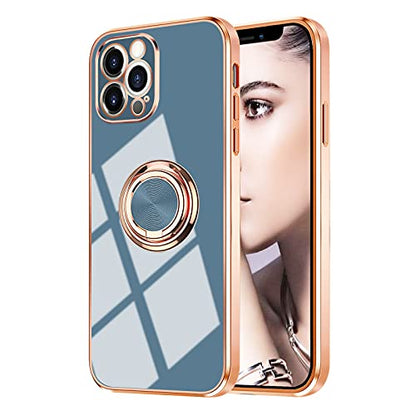 Compatible with iPhone 13 Rose Gold Case for Women Girls - Kickstand Ring Holder 360 TPU Rotation with Stand, Glitter Plating Edge, Magnetic Mount - Slim Luxury Girly Cover Gray - color: Gray, size: iPhone 13