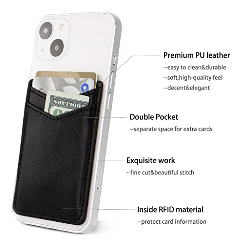 2Pack Phone Wallet,Leather Phone Card Holder Adhesive Stick On Credit Card Pocket for Back of Phone Case iPhone and Android-Black - color: Black V,Black V
