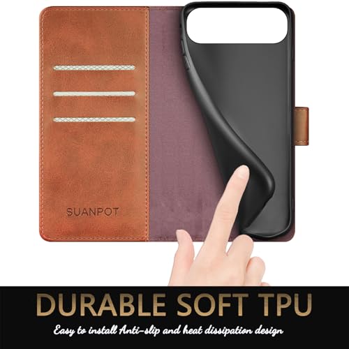 SUANPOT Compatible with iPhone Air 6.5" Wallet case with RFID Blocking Credit Card Holder,Flip Book PU Leather Protective Cover Women Men for Apple iPhone 17 Air Phone case Light Brown - color: Light Brown, size: iPhone Air 6.5"
