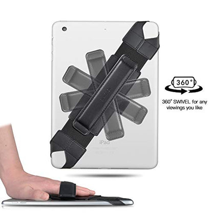 joylink iPad Hand Holder Strap with Pen Loop and 360° Swivel Leather Handle Grip Elastic Belt, Compatible with iPad Air, iPad Pro, Samsung and Nexus, 10.1 Inch Tablets, Black Upgrade Version