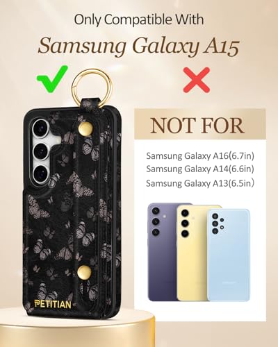 Petitian for Samsung Galaxy A15 5G Wallet Case, Black Butterfly - color: Black Butterfly, size: Samsung Galaxy A15 5G