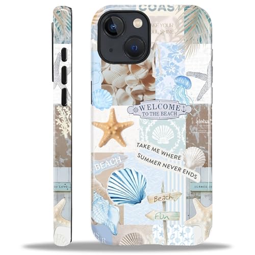 Case Compatible with iPhone 13 14, Cute Dual Layer Hybrid Phone Cover, Military Grade Drop Protection, Aesthetic Shockproof Phone Case for Women Girls, Boho Beach Summer Collage - color: Boho Beach Summer Collage, size: Iphone 13/14