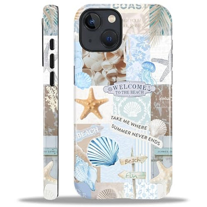 Case Compatible with iPhone 13 14, Cute Dual Layer Hybrid Phone Cover, Military Grade Drop Protection, Aesthetic Shockproof Phone Case for Women Girls, Boho Beach Summer Collage - color: Boho Beach Summer Collage, size: Iphone 13/14