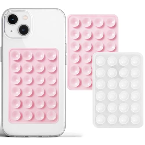 PKYAA Anteel 2 Pack Silicone Suction Phone Case Adhesive Mount, Strong Grip Holder for Selfies and Videos, Hands-Free Sticky Phone Grip for iPhone and Android, 2.17" x 3.15" (LightPink&Translucent) - color: LightPink&Translucent