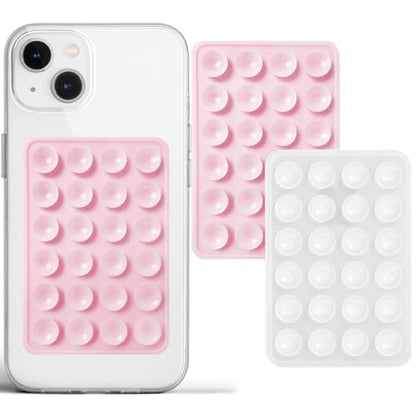 PKYAA Anteel 2 Pack Silicone Suction Phone Case Adhesive Mount, Strong Grip Holder for Selfies and Videos, Hands-Free Sticky Phone Grip for iPhone and Android, 2.17" x 3.15" (LightPink&Translucent) - color: LightPink&Translucent