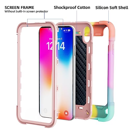 MARKILL Compatible with iPhone X/iPhone Xs Case 5.8 Inch with Ring Stand, Heavy-Duty Military Grade Shockproof Phone Cover for iPhone X/XS. - color: Rainbow Pink, size: iPhone X/iPhone XS 5.8"