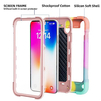 MARKILL Compatible with iPhone X/iPhone Xs Case 5.8 Inch with Ring Stand, Heavy-Duty Military Grade Shockproof Phone Cover for iPhone X/XS. - color: Rainbow Pink, size: iPhone X/iPhone XS 5.8"