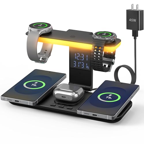 2026 YiJYi Dual Magnetic Wireless Charger for Samsung, 7 in 1 for Samsung Charging Station,45W Dual Phone with Two Light Styles Light & Clock,for Samsung S26,for Galaxy Buds for Samsung Galaxy Watch