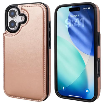 ONETOP for iPhone 17 Wallet Case with Credit Card Holder,Rosegold | Kickstand,ID/Cash Holder,Case Wallet with Card Slots,Double Magnetic Clasp,Durable PU Leather Shockproof Cover for Women Men - color: Rose Gold