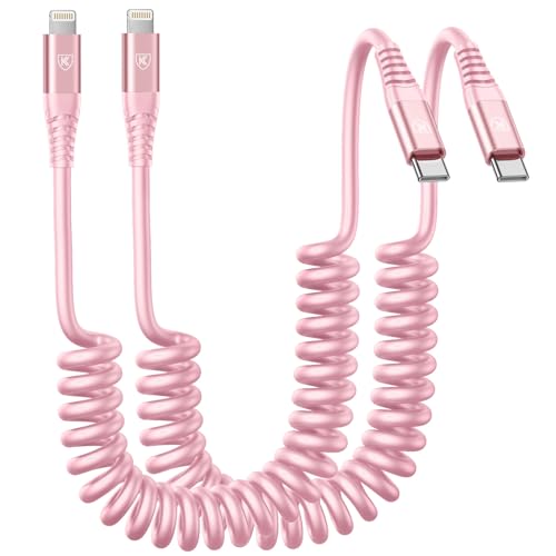 USB C to Lightning Cable 3FT for Car, Coiled iPhone Charger Fast Charging - color: Pink, size: 3FT, style: Usb C to Lightning