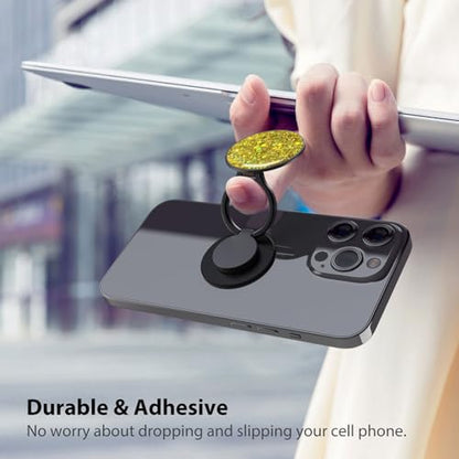 Phone Grip, Phone Ring Holder Finger Kickstand, Foldable & Adjustable Metal Cell Phone Rings Gripper Stand Work with Magnetic Car Mount for iPhone Samsung &Other Phones - Sparkle Yellow - color: Sparkle Yellow