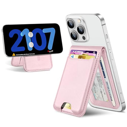 For Magsafe Wallet Stand, 6 Cards Holder, RFID Blocking | Strongest Magnetic Wallet for iPhone 17/16/15/14/13/12 Series, Magnetic Card Holder, ID Window, Vegan Leather, Baby Pink - color: Baby Pink
