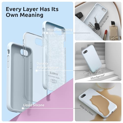 SURPHY Designed for iPhone SE Case, iPhone 8 Case, iPhone 7 Case, Liquid Silicone Phone Case for iPhone se 3rd 2nd SE 2022 SE 2020, Sky Blue - color: Sky Blue