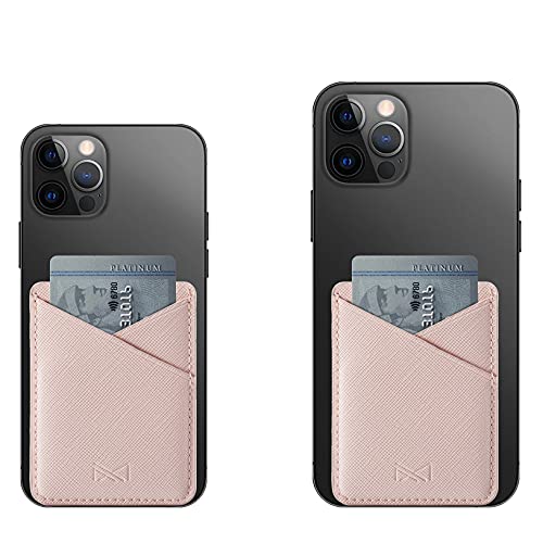 PU Leather Phone Card Holder Stick On Back of Cell Phone Wallet - color: Pink