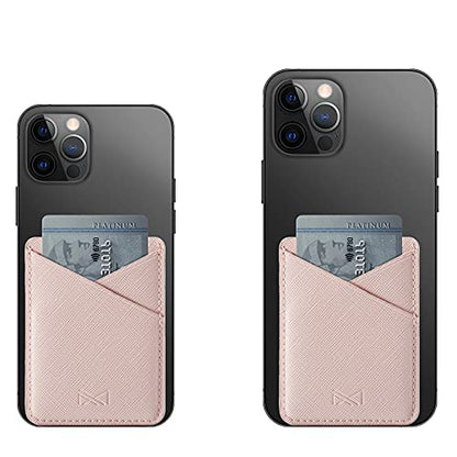 PU Leather Phone Card Holder Stick On Back of Cell Phone Wallet - color: Pink