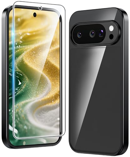 FNTCASE for Google Pixel 10/9 Pro XL Case Clear with Screen Protector | Anti Yellowing Phone Cases, Rugged Shockproof Protective, Slim Cell Cover - color: D-Black, size: for Google Pixel 10/9 Pro XL (6.8 inch)