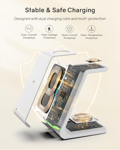 Wireless Charging Station for Apple - 3 in 1 Wireless Charger Stand Dock Watch and Phone Charger Station for Apple Watch 11/8/7/SE/6/5/4/3/2, iPhone 17 Air 16-12 Pro Max SE XS X, Samsung, AirPods - color: White