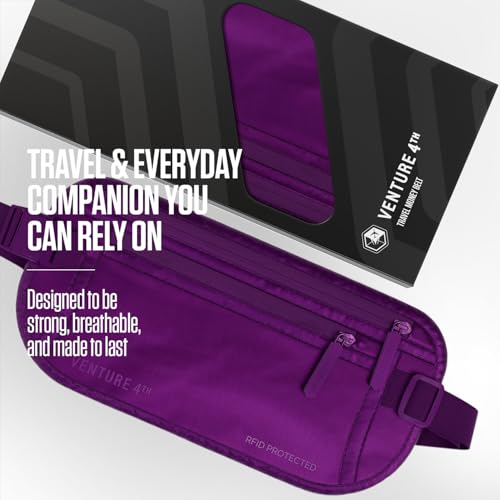 VENTURE 4TH Travel Money Belt, RFID Blocking Passport Holder - Sleek Purple - color: Sleek Purple