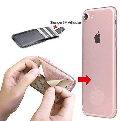 Phone Card Holder RFID Blocking Sleeve, Pu Leather Back Phone Wallet Stick-On Pull up 5 Card Holder Universally Pocket Covers Credit Cards Cash for iPhone/Android/Samsung/ Smartphones.Black (Black) - color: Black