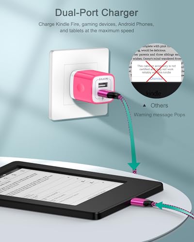 Android Fast Charger for Kindle Fire Wall Adapter + 6FT Micro USB Cable - color: Pink, style: Micro