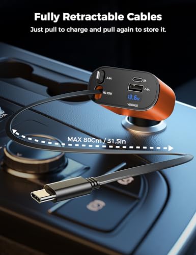 [Upgraded] SUPERONE Retractable Car Charger 4 in 1 Fast Car Phone Charger - color: Orange