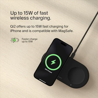Belkin Qi2 15W 2 in 1 Wireless Charging Pad with USB-C Port - color: Black, style: 2 in 1