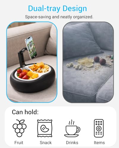 Magnetic Cell Phone Leather Pillow Stand, 【Stain-Resistant】 Kindle Pillow Holder with 2 Snack Bowl, Adjustable Smartphone Holder for Lap/Bed/Sofa, Fit 4-7" iPhone, Kindle, E-Reader, iPad mini