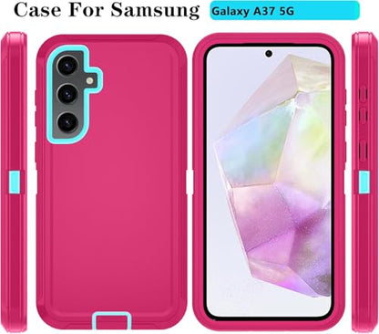 Qinmay Phone Case for Samsung Galaxy A37 5G Case with HD Screen Protector, Heavy Duty Shockproof & Dropproof 3-Layer Cover Phone Case for Galaxy A37,PinkSkyBlue - color: PinkSkyBlue