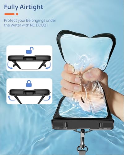 Waterproof Phone Pouch IP68 Floating Waterproof Phone Case, Dry Bag Beach Cruise Essentials with Adjustable Lanyard for iPhone 16 Pro Max / 15 Pro/Galaxy S24 S23 (Black & Clear) - color: Black & Clear