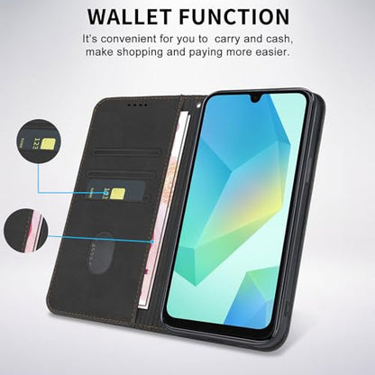Wallet Case for Samsung Galaxy A26/A16 5G 6.7 inch 2025/2024 - PU Leather Flip Cover with Card Holder Slots, Strong Magnetic Folio Phone Case, Black - color: Black, size: Samsung Galaxy A26/A16 6.7"