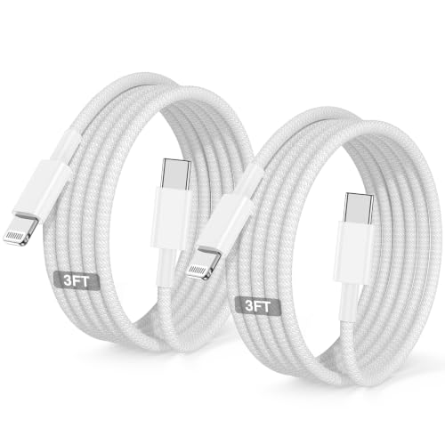 USB C to Lightning Cable Nylon Braided [Apple MFi Certified] - 2Pack 3/3FT - color: White, size: 3ft+3ft