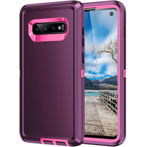 for Galaxy S10 Case,[Without Screen Protector] Heavy Duty Shockproof Dust/Drop Poof 3 Layers Full Bady Protection Rugged Cover for Galaxy S10,Purple/Rose red - color: Purple/Rose red