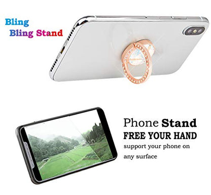 Glitter Bling Bling Phone Ring Holder,Sparkle Phone Ring Grip Artificial Diamond Stand,Rhinestone Cell Finger Ring for Phones,Pad(Rose Gold) - color: Rose Gold