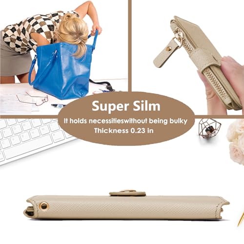 Phone Wallet Stick On, Credit Card Holder for Women Attachable 3M Sticker - color: Khaki