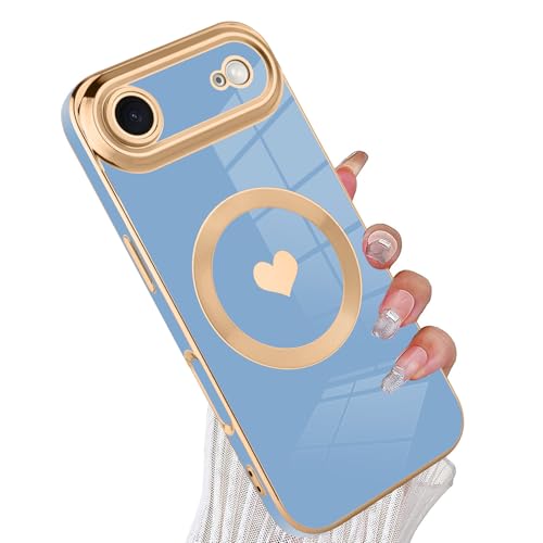 tharlet Magnetic for iPhone 17 Air Case Cute Love Heart Luxury Plating | [Compatible with Magsafe] with Full Camera Lens Protection and screen protector, Gift giving & daily matching Blue - color: Blue Love Heart, size: iPhone Air
