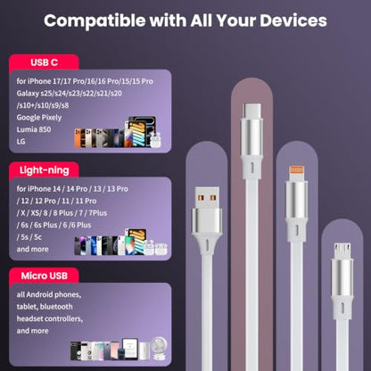 Multi Charging Cable,1Pack 3.6Ft Retractable Phone Charger for All Devices - color: White, size: 1Pack3.6FT