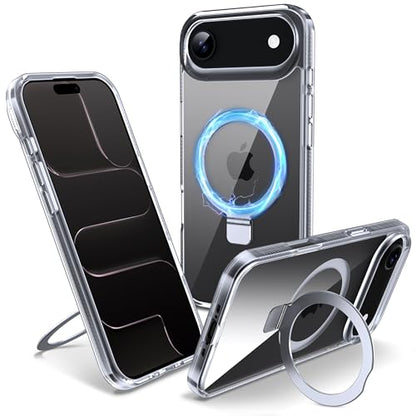 Magnetic Case for iPhone Air - [Built-in Invisible Stand] [Compatible with MagSafe] [Military Grade Drop Protection] Anti-Yellowing Hard Back Silicone Edge Cover, 6.5", Clear - color: Clear, size: iPhone Air 6.5''