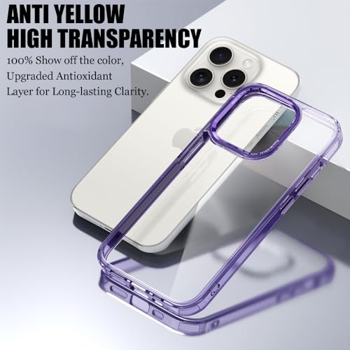 CcacHe Designed for iPhone 15 Pro Case,[Anti-Yellowing] [Military-Grade Protection] Anti-Scratch Transparent Back Slim Shockproof Phone Cover 6.1 Inch (Purple) - color: Purple