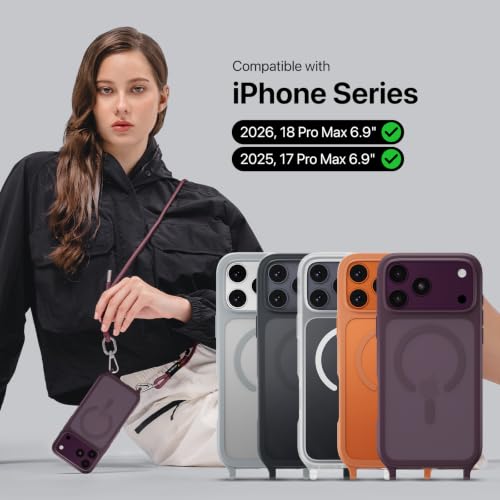 MAGEASY Roam MagSafe Crossbody iPhone Case with Adjustable Strap for iPhone 18 Pro Max & 17 Pro Max, Magnetic Case with Detachable Lanyard, 16FT Drop Defense, Camera Control Compatible (Purple) - color: Purple, size: iPhone 17/18 Pro Max