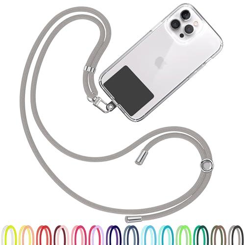 TBOC Cell Phone Lanyard [Grey] - Comfortable Universal Smartphone Lanyard - Easy to Use Neck Phone Holder [Black Patch] - Adjustable Length Phone Strap Crossbody - Fits All Mobile Phones - color: Grey